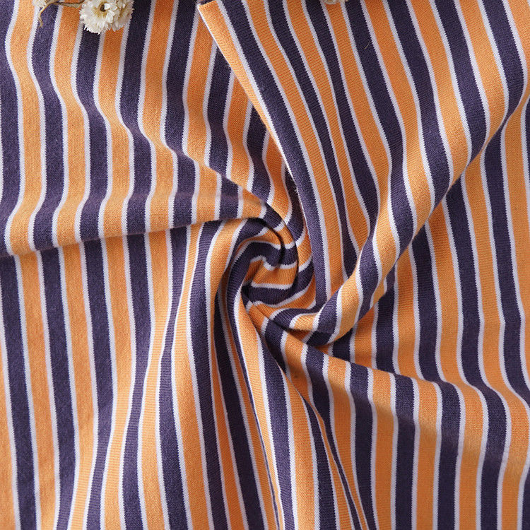 Tecido de alta qualidade, suave e amigável para a pele, de camisola única, de material listrado, para camiseta