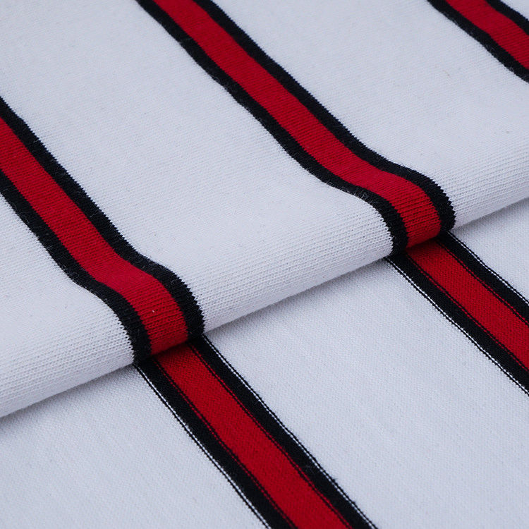 Tecido de linha dupla de algodão de alta qualidade e absorvente de suor Tecido de algodão a riscas para camisetas