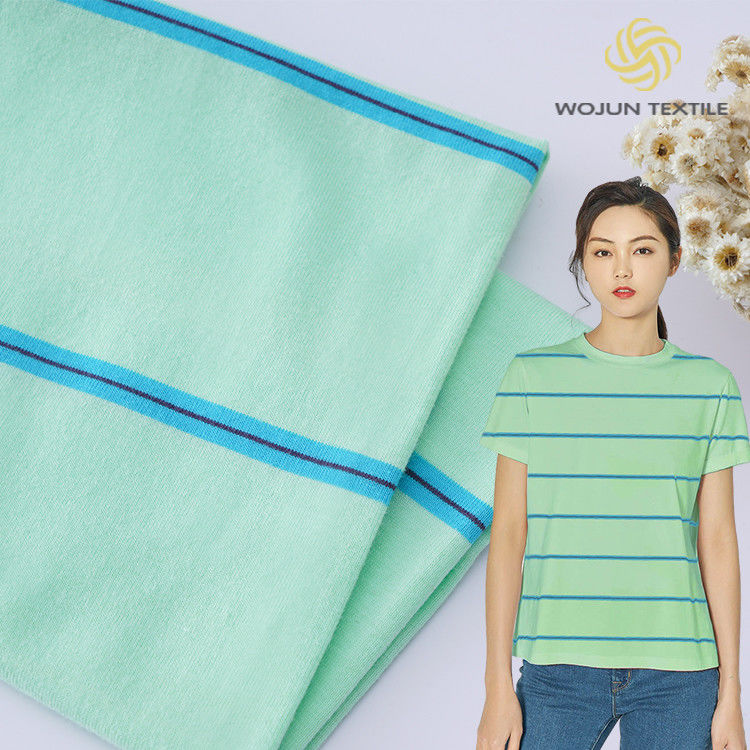Tecido de tricô de alta qualidade e natural e ecológico, respirável e listrado para camiseta