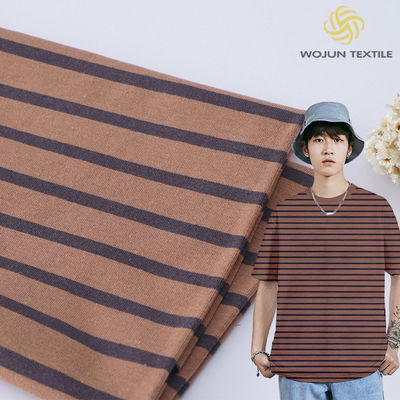 175cm material elástico da camisa do algodão T da tela listrada vermelha e preta de 185gsm