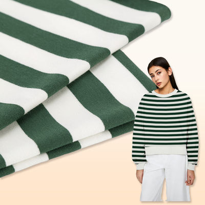 Tecido de algodão elástico Lycra com listras, tecido verde e branco