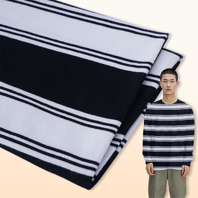 Tecido de algodão com fios duplos, resistente e respirável, com listras para camiseta
