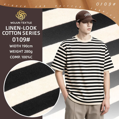 Bom preço. Série Dry-Touch: Tecido de malha listrado com toque de linho 100% algodão on-line