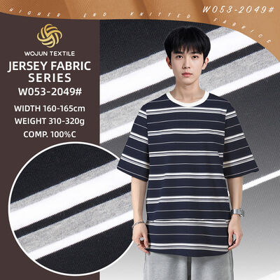 Bom preço. Tecido de algodão listrado de boa qualidade e respirável, agradável à pele, para camisetas on-line
