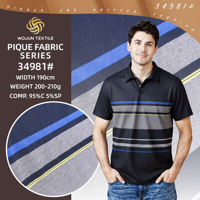 Bom preço. Tecido Piquet de Algodão Listrado 95/5: 185cm de Largura com Elasticidade para Polos de Luxo on-line