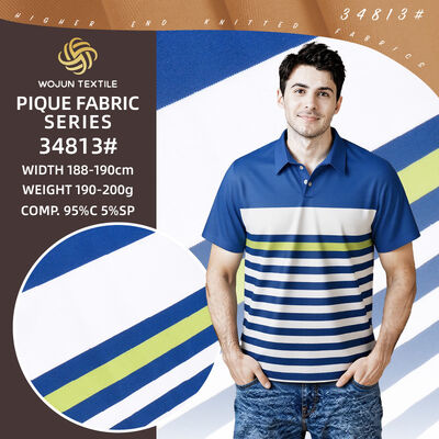 Bom preço. Tecido Piquet de Algodão Listrado 95/5: 185cm de Largura com Elasticidade para Polos de Luxo on-line
